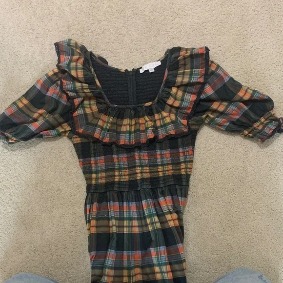 Girls' Plaid Ruffle Maxi Dress - Black Multicolor - Picture 3 of 3